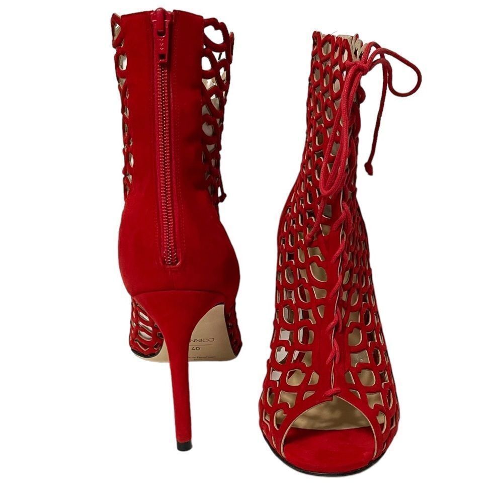 NIB GIANNICO Julia Caged XO Lips Cutout Suede Peeptoe Booties 40 - Picture 3 of 12